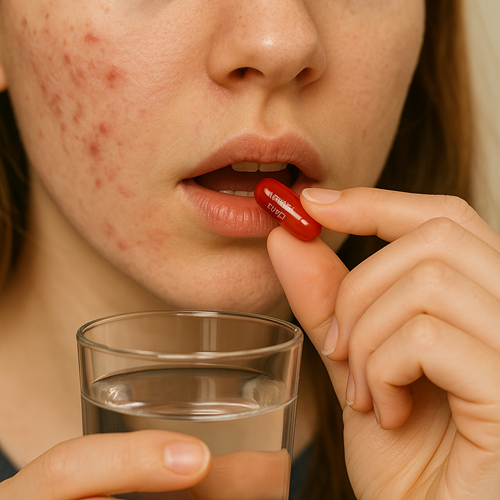 A person orally taking an Accutane(Roaccutane) 20mg capsule