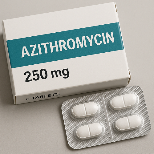 Azithromycin 250mg package and packaging box close-up image