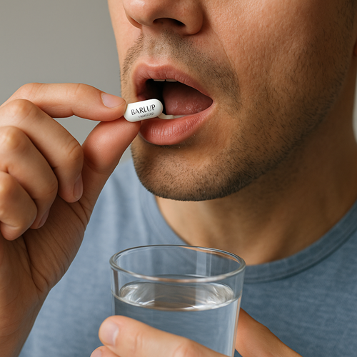 A person orally taking a Barilup 4mg tablet