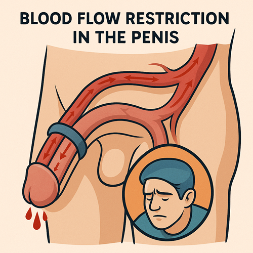 Illustration of blood flow restriction in the penis