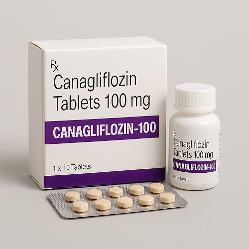 Canagliflozin 100mg package and packaging box close-up image