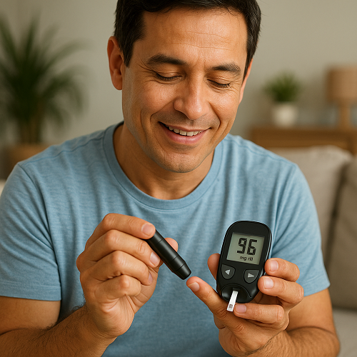 A patient checking stable blood sugar levels after taking Cetapin XR 500mg