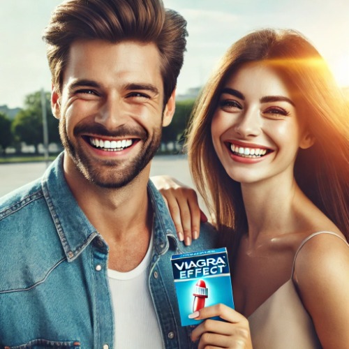 Confident and energetic man and woman representing Viagra's effect