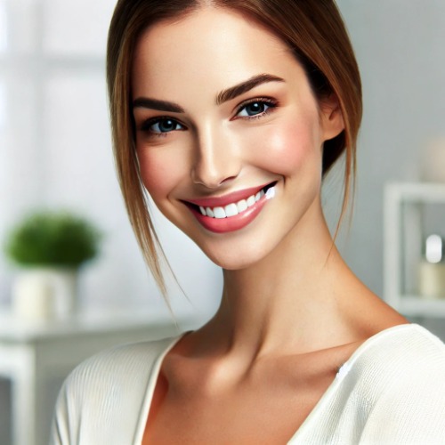 Confident woman smiling with smooth and clear skin