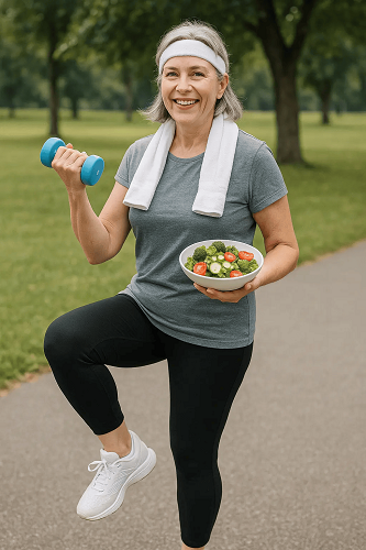 Daily life of a diabetes patient combining exercise and a healthy diet