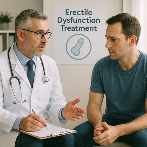 Doctor-patient consultation discussing erectile dysfunction treatment