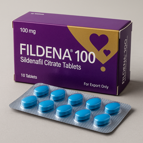 Fildena 100mg package and packaging box close-up image