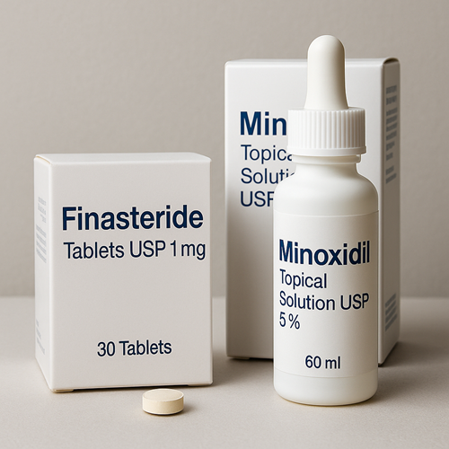 Finasteride & Minoxidil product photo clearly showing both packages and products