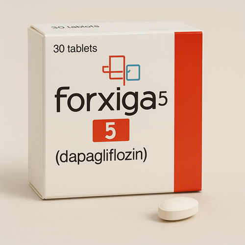 Forxiga 5 product photo clearly showing the product package and tablet