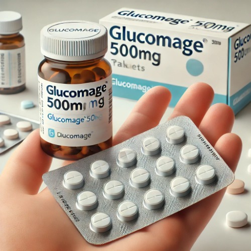 Close-up of Glucophage 500mg blister pack and packaging