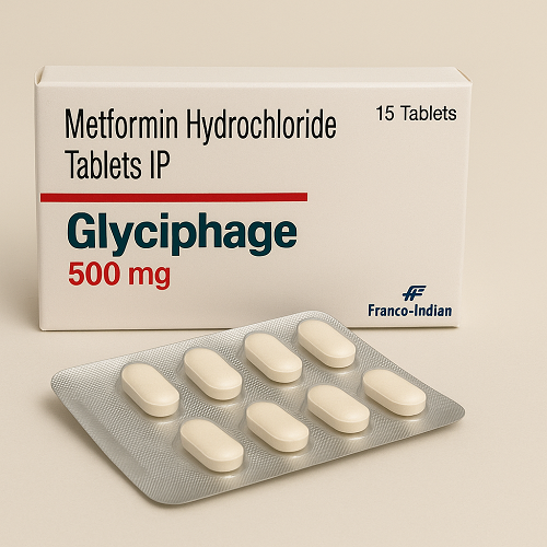 Glyciphage 500mg package and packaging box close-up image