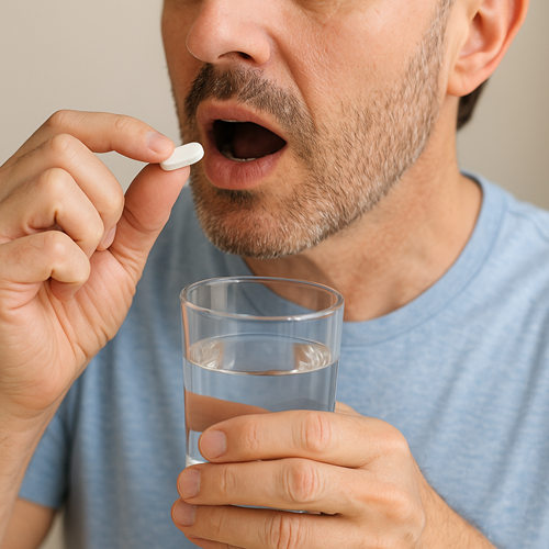A person orally taking a Glyciphage 500mg tablet