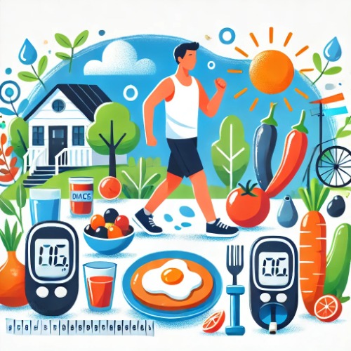 Diabetic patient maintaining a healthy lifestyle with food and exercise
