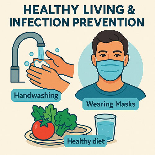 Image related to healthy living and infection prevention – emphasizing habits like handwashing and wearing masks