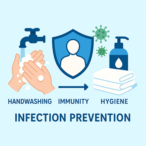 Image emphasizing handwashing, immunity, and hygiene for infection prevention