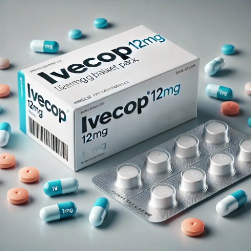 Close-up of Ivecop 12mg blister pack and packaging box