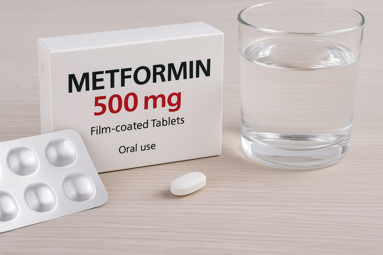 Close-up of Metformin 500mg blister pack and packaging