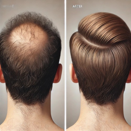 Before-and-after comparison showing hair regrowth with Minoxidil