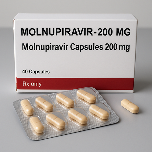 MOLNUPIRAVIR-200MG product photo clearly showing the product package and tablet