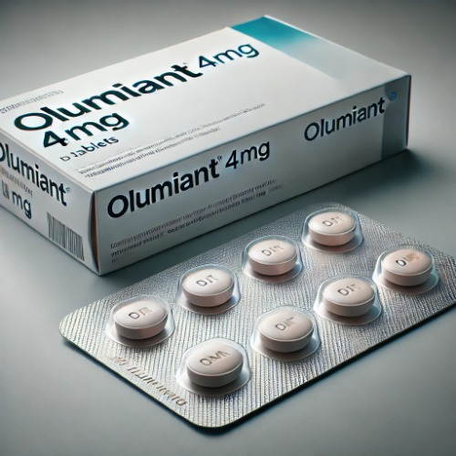Close-up of Olumiant 4mg blister pack and packaging