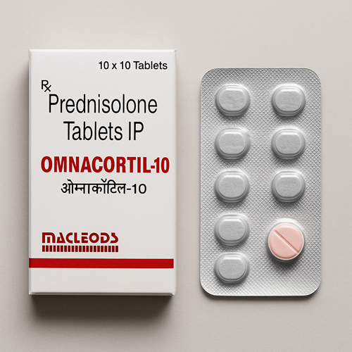 Omnacortil 10mg product photo clearly showing the product package and tablet
