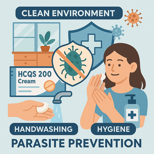 Image emphasizing clean environment, handwashing, and hygiene for parasite prevention