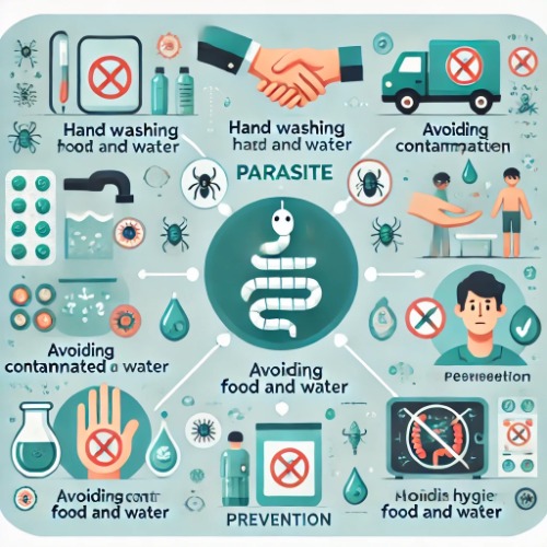 Infographic illustration of parasite prevention and hygiene practices