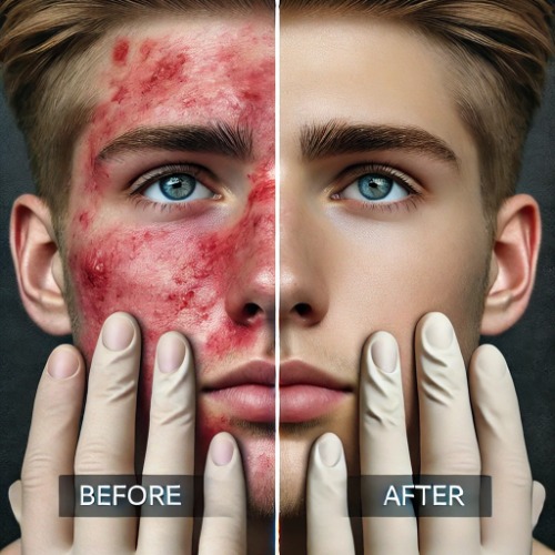 Before-and-after comparison showing inflammation reduction with Prednisolone
