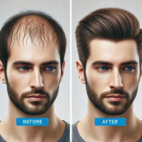 Before-and-after comparison showing improved hair density with Propecia