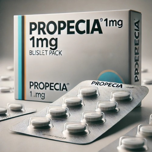 Close-up of Propecia 1mg blister pack and packaging box