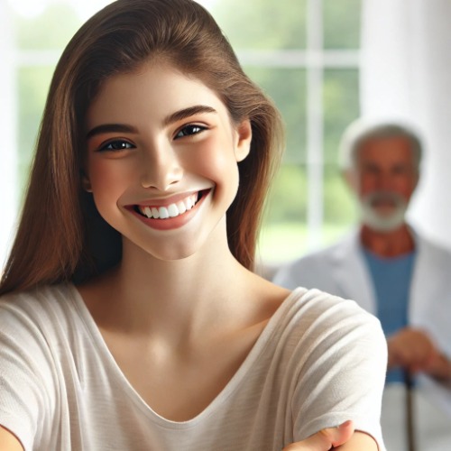 Recovered patient smiling brightly after Iverheal 6mg treatment