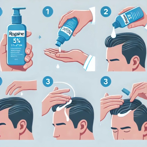 Step-by-step guide showing how to apply Rogaine solution to the scalp