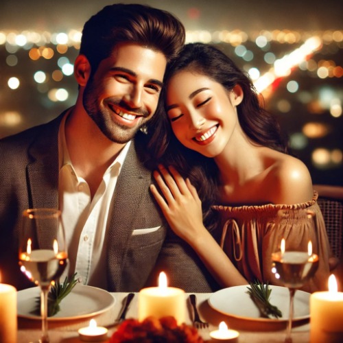 Romantic couple enjoying a cozy evening together