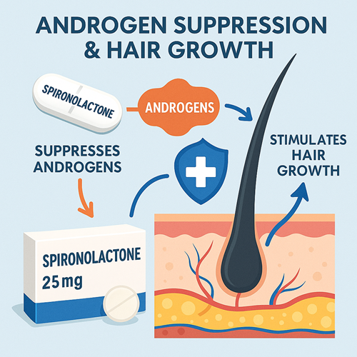 Visual diagram showing androgen suppression and hair growth stimulation process