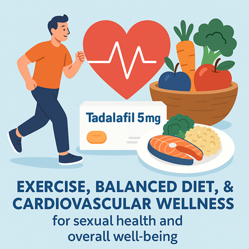 Image emphasizing exercise, balanced diet, and cardiovascular wellness for sexual health and overall well-being