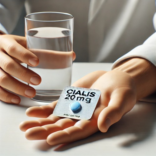 Person holding a Cialis 20mg tablet before taking it