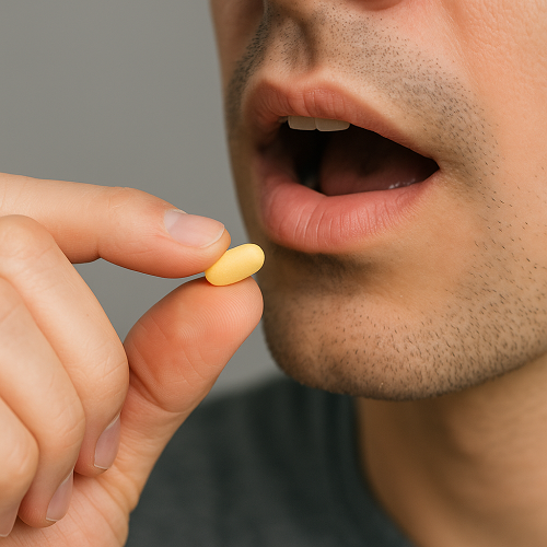 A person orally taking a Dutasteride 0.5mg tablet