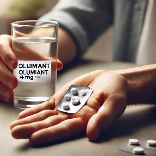 Person holding and preparing to take Olumiant 4mg tablet