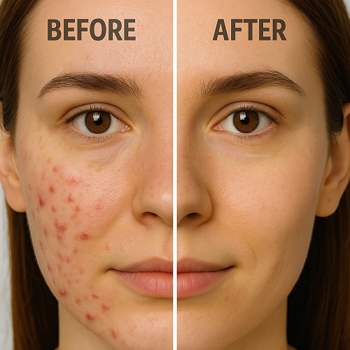 Before & after comparison photo showing skin improvement after using Tretinoin 0.05%