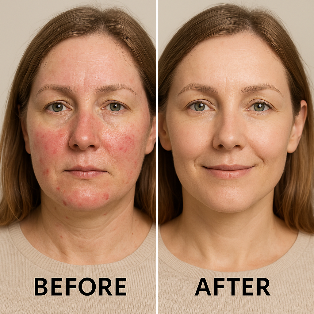 Medical-style before-and-after chart showing Wysolone treatment effects