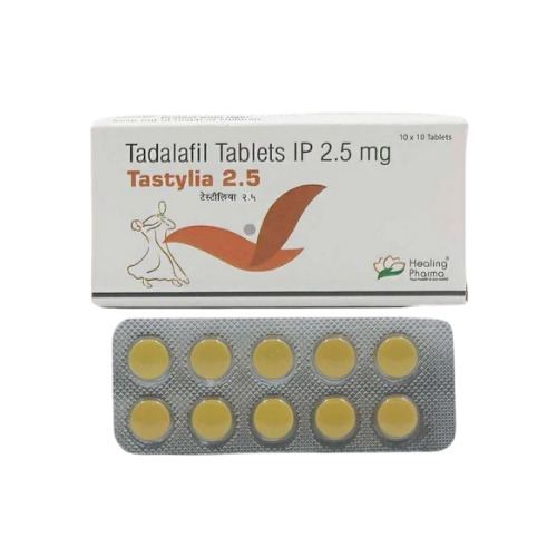 Tastylia 2.5mg (Tadalafil) full pack with box and multiple blister strips displayed