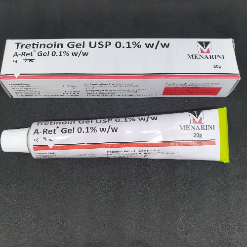 A-Ret 0.1% Gel tube and box packaging side view