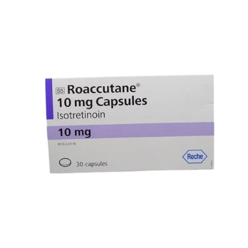 Accutane (Roaccutane) 10mg outer box packaging showing dosage and brand labeling