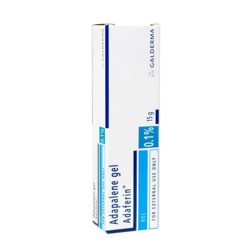 Adaferin Gel 0.1% tall outer carton packaging with blue branding