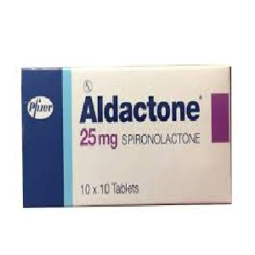 Aldactone 25mg box, front view with product name and tablet count visible