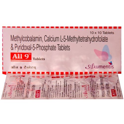 All 9 tablets 100 count blister pack close-up view