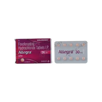 Allegra 30 tablets front box packaging with 10 tablets