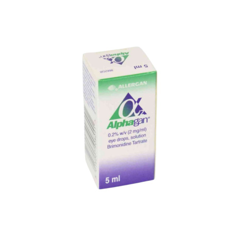 Alphagan Eye Drops 5ml Allergan branded carton with ophthalmic solution bottle