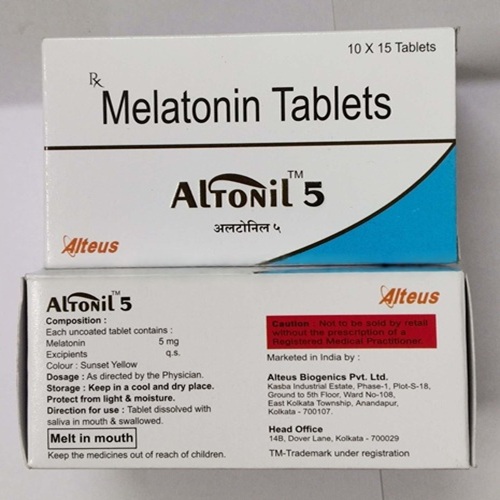 Altonil 5mg Melatonin tablets outer box with product label and blister strips