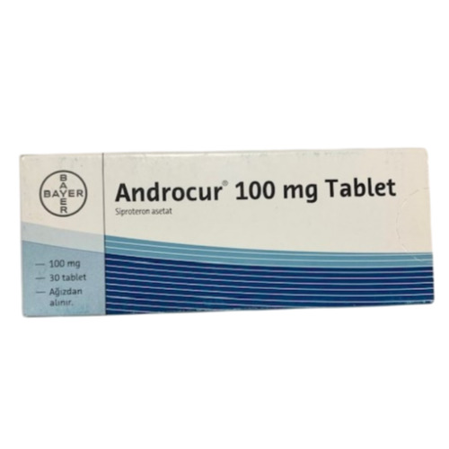 Androcur 100mg (Cyproterone Acetate) Bayer branded packaging with multiple blister packs